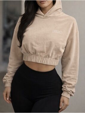 Talentless Cropped Hoodie Tan NWT Small Neutral Cozy Pullover